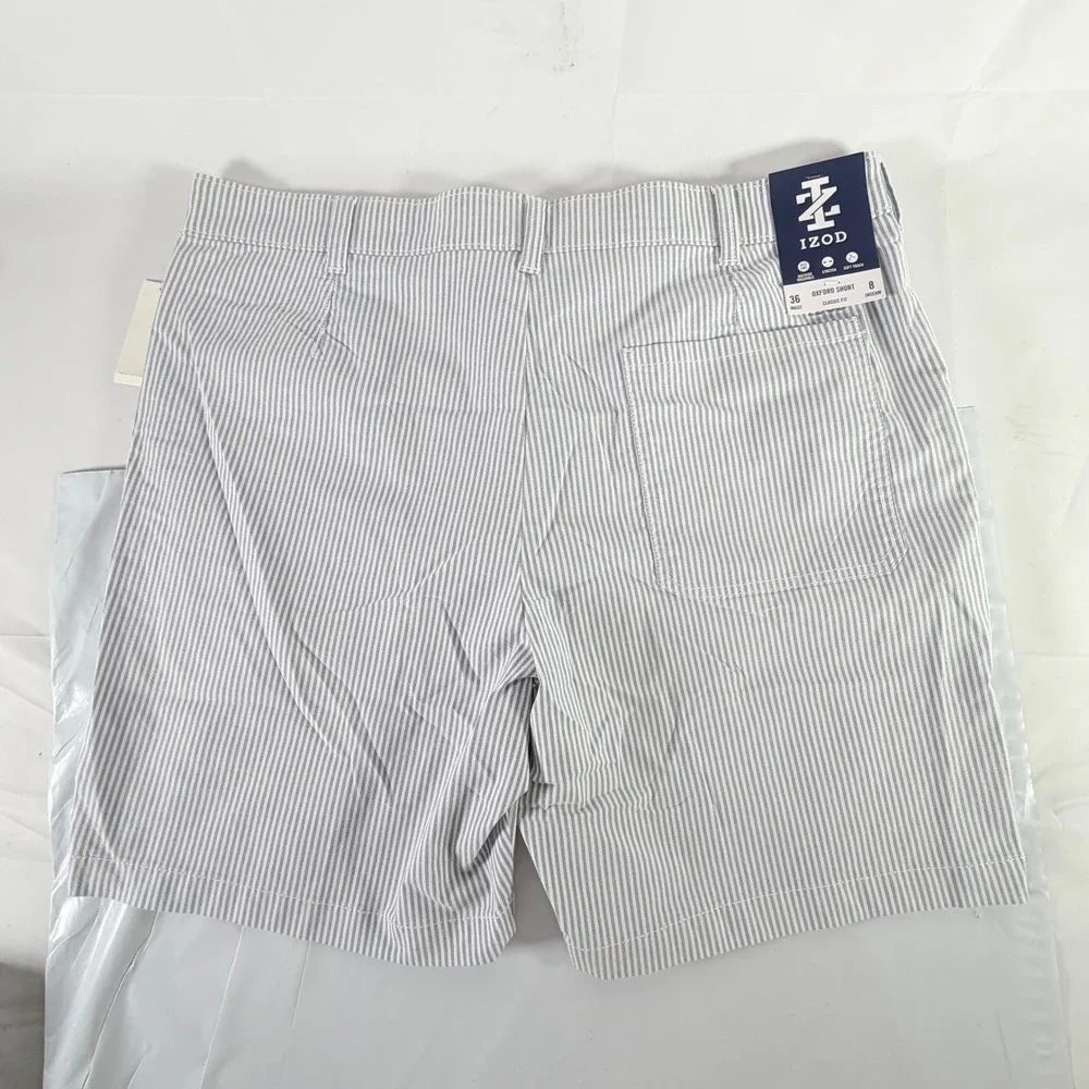 IZOD Men's Classic Fit Oxford Shorts 36W Colony Blue White‎ Striped NWT